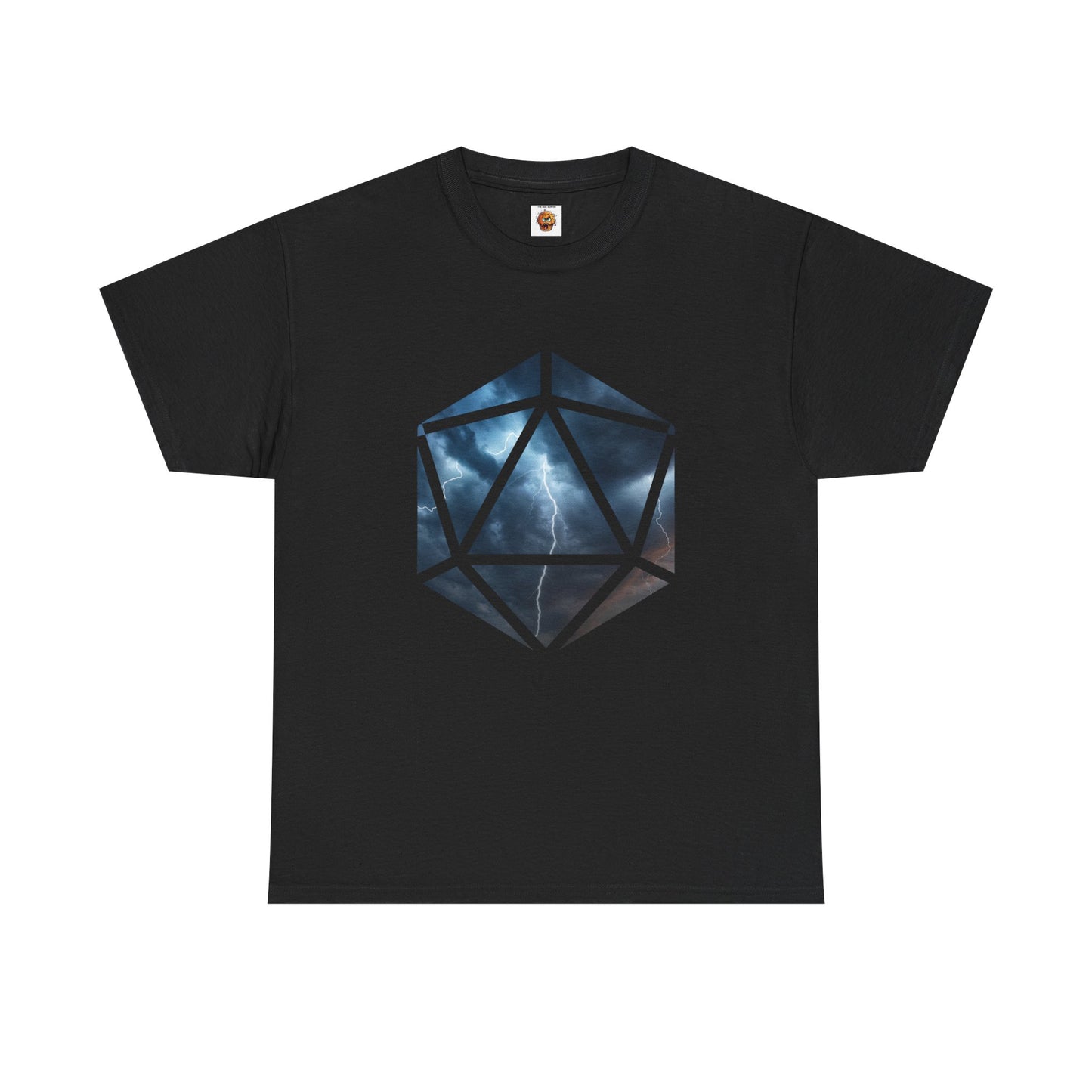 D20 Air Element Cosmic Geometric Unisex Heavy Cotton Tee | Storm Graphic Tee, Lightning Art Shirt, Unique Casual Wear, Gift for Tornado Lovers, DND, RPG, TTRPG, Geek, Nerd