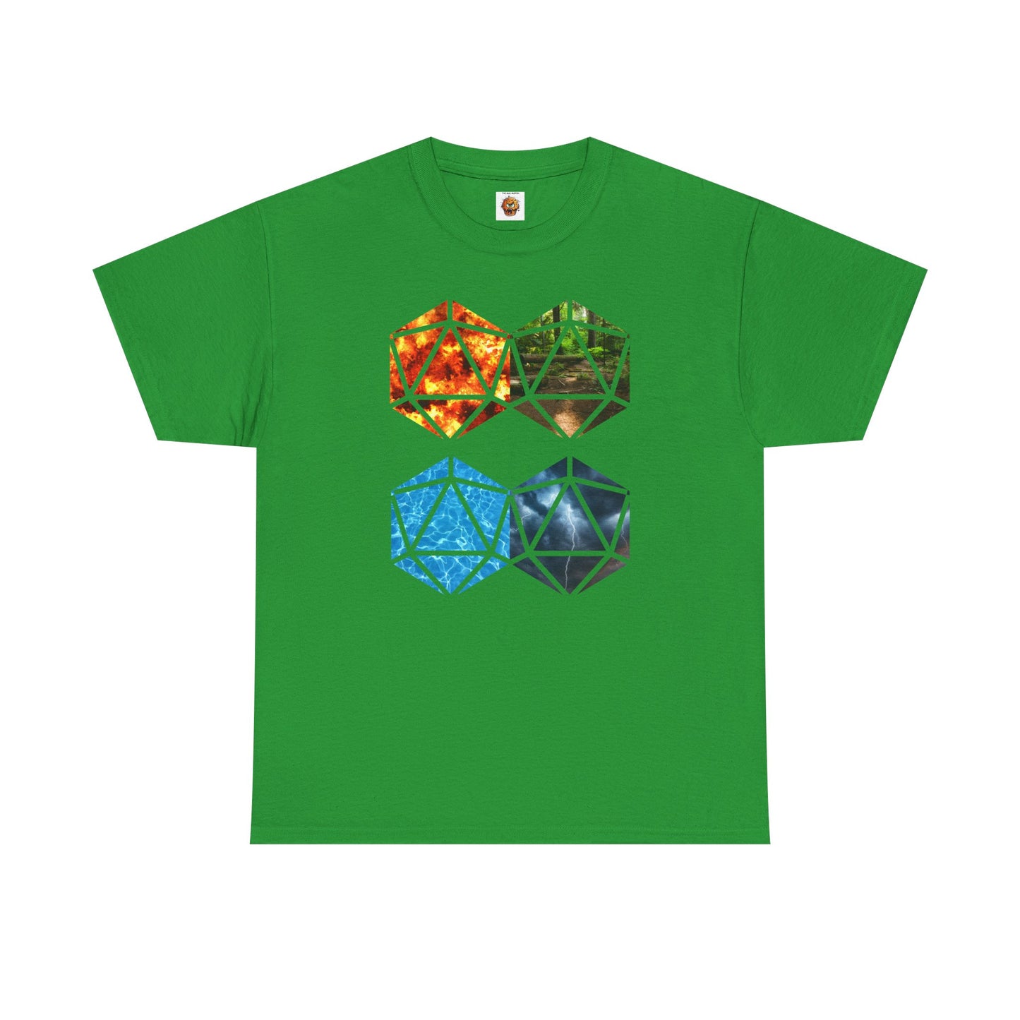 D20 Four Basic Elements Colorful Geometric Art Tee, Unisex Cotton T-Shirt, Modern Graphic Shirt, Gift for Art Lovers, Casual Everyday Wear, Festival Apparel, DND, RPG, TTRPG, Geek, Nerd