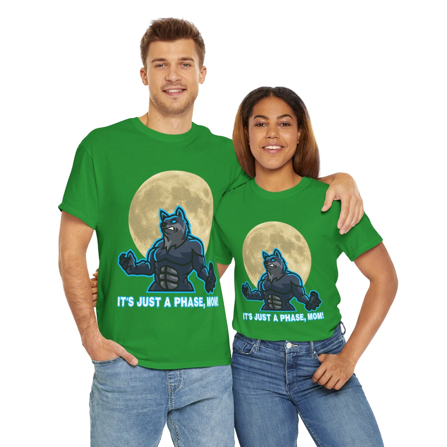 'It's Just A Phase, Mom!' Moon & Werewolf Graphic Tee Shirt T-Shirt – Perfect for Teenagers and Moms! Funny, Horror, Scary, Gothic, Halloween, Geek, Nerd