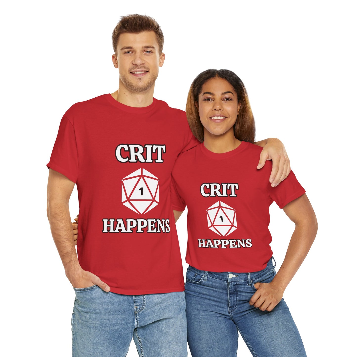 'Crit Happens' D20 Gaming Humor Tee, Unisex Graphic T-Shirt for Gamers, Funny D&D Apparel, Gift for RPG Players, Casual Wear for Game Nights, DND, RPG, TTRPG, Geek, Nerd
