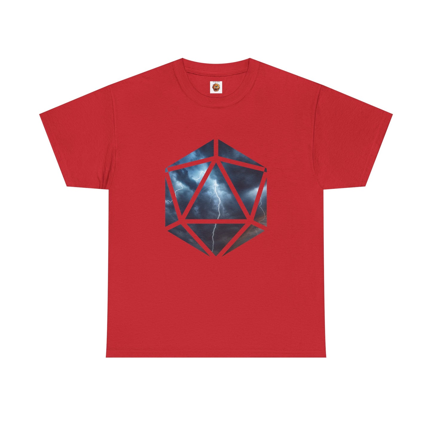 D20 Air Element Cosmic Geometric Unisex Heavy Cotton Tee | Storm Graphic Tee, Lightning Art Shirt, Unique Casual Wear, Gift for Tornado Lovers, DND, RPG, TTRPG, Geek, Nerd