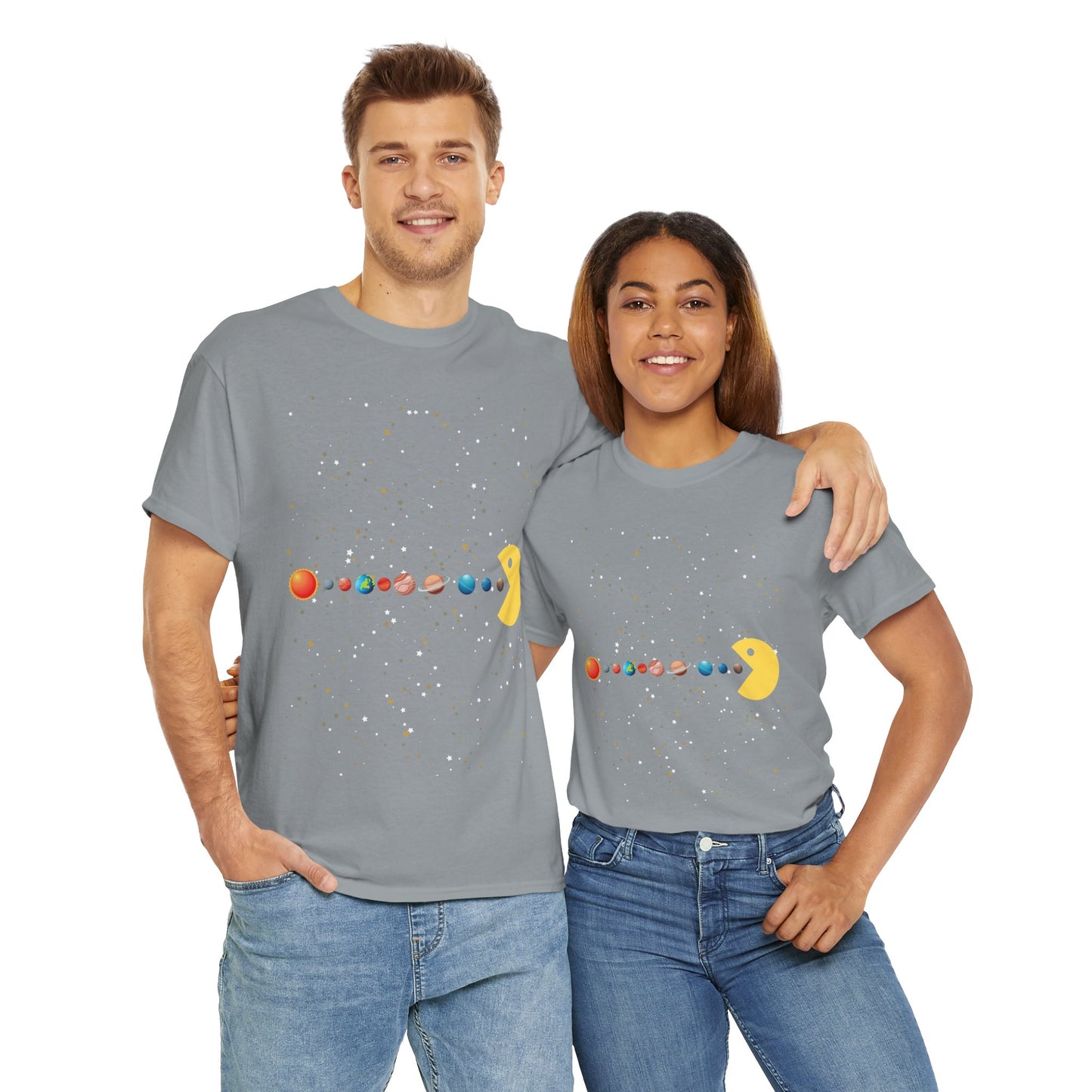Funny Cute Galaxy Solar System Retro Video Game Unisex Heavy Cotton Tee - Gamer Shirt, Gaming, Space, Geek, Nerd