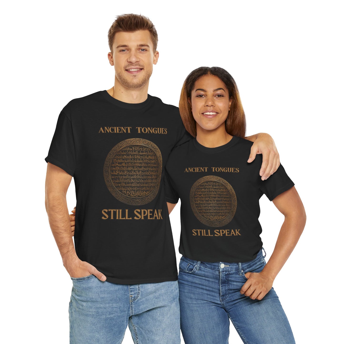 'Ancient Tongues Still Speak' Old Elvish Dwarvish Language Unisex Heavy Cotton Tee, Graphic Tee, Gift for Linguists, Casual Wear, Unique Quote Shirt, DND, RPG, TTRPG, Geek, Nerd