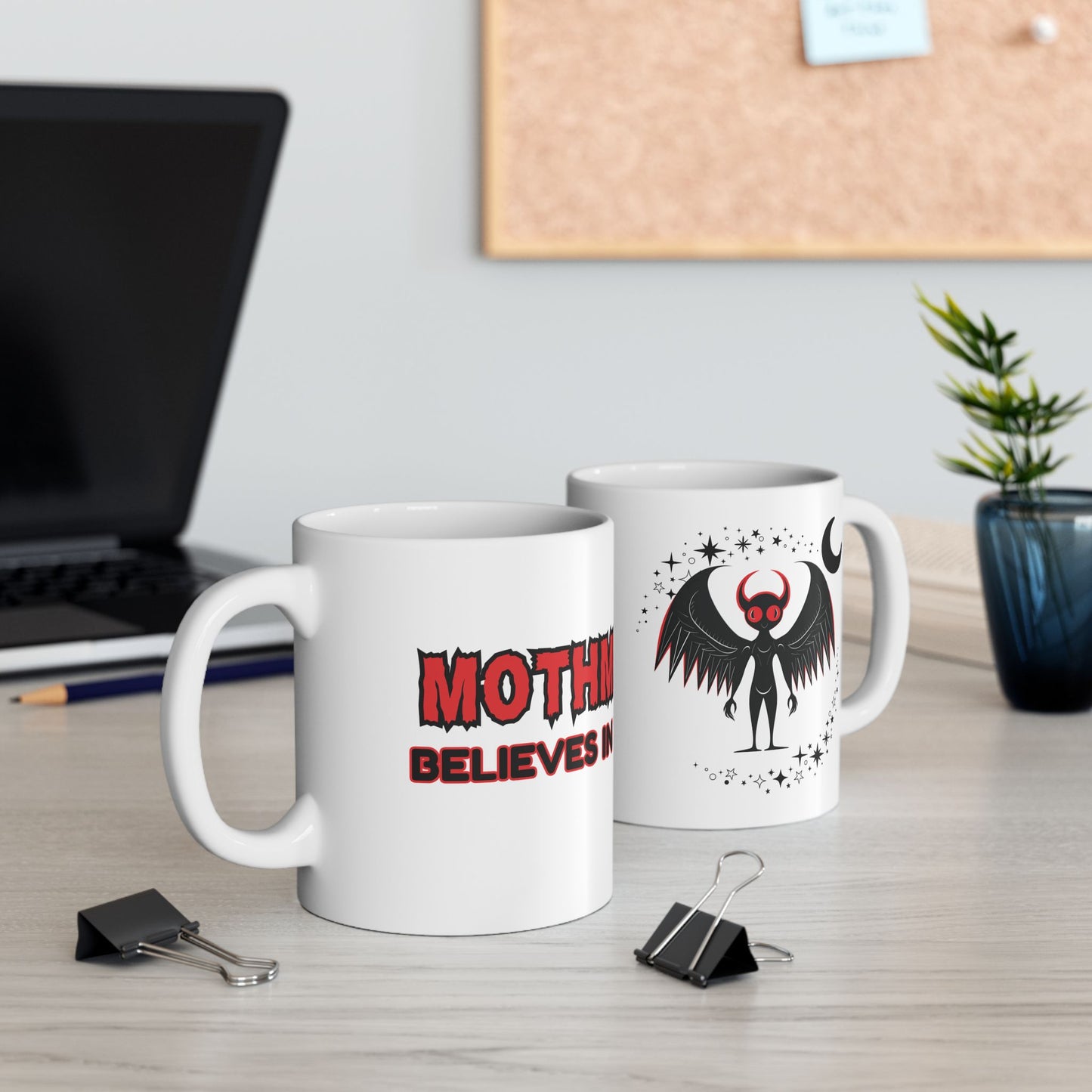 Funny Motivational Ceramic Mug - "Mothman Believes in You!" - Custom Design, Ideal Gift for Inspiration & Encouragement, Horror, Scary, Halloween, Geek, Nerd