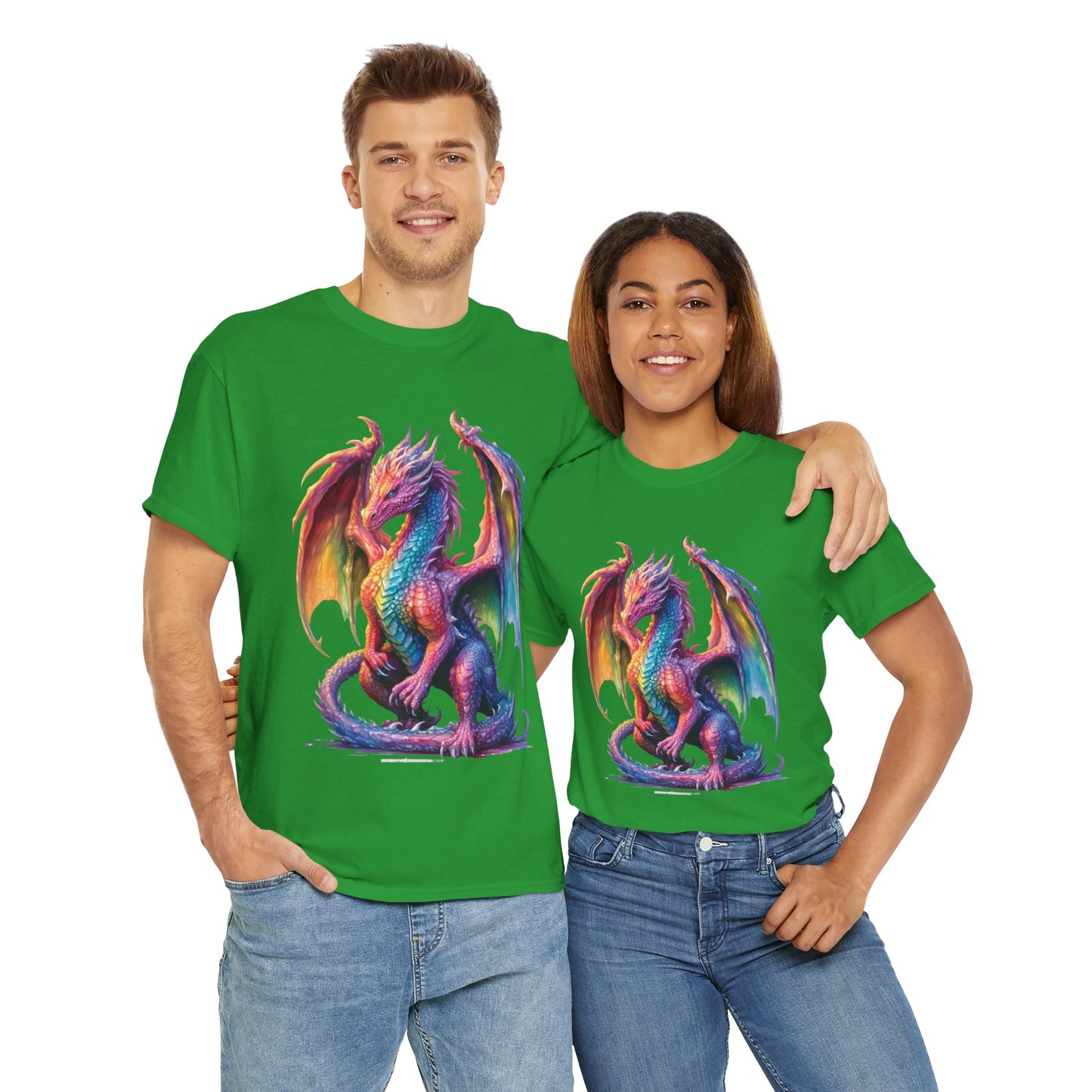 Colorful Rainbow Dragon Unisex Heavy Cotton Tee - Vibrant Fantasy T-Shirt, DND, RPG, TTRPG, Roleplaying, Geek, Nerd