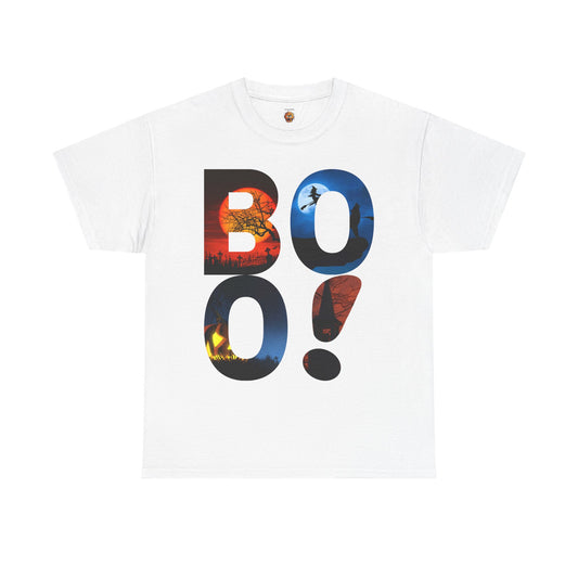 Cute Funny Halloween Boo! Unisex Heavy Cotton Tee Shirt T-Shirt - For Horror Lovers, Scary, Geek, Nerd
