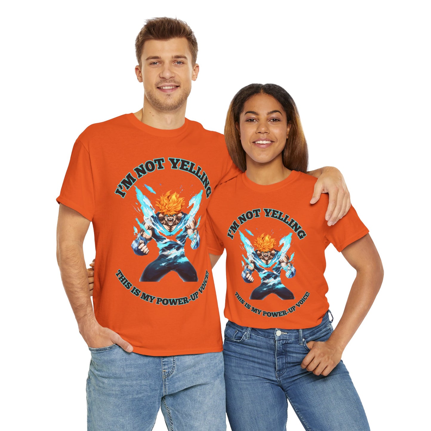 Shonen Anime Power-Up Voice Graphic Tee Shirt - Unisex Heavy Cotton T-Shirt, Weeb, Otaku, Geek, Nerd