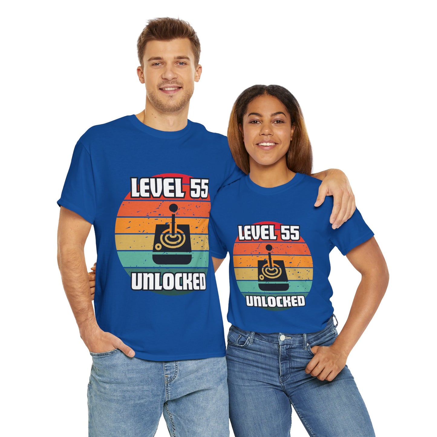 Gaming Level 55 Unlocked Tee - Unisex Heavy Cotton T-Shirt, Video Game, Gamer, Happy Birthday Shirt, Geek, Nerd, Retro