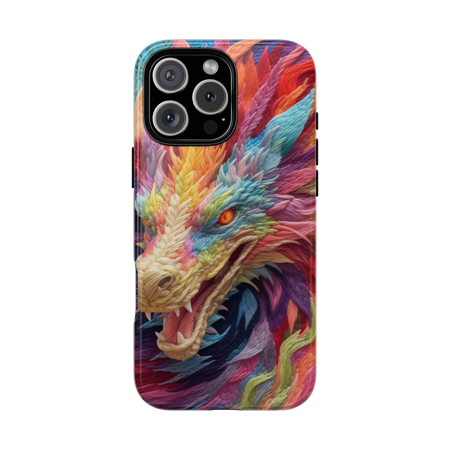 Vibrant 3D Embroidery Embroidered Rainbow Dragon Phone Case - Tough Protection for Fantasy Lovers, DND, RPG, TTRPG, Geek, Nerd