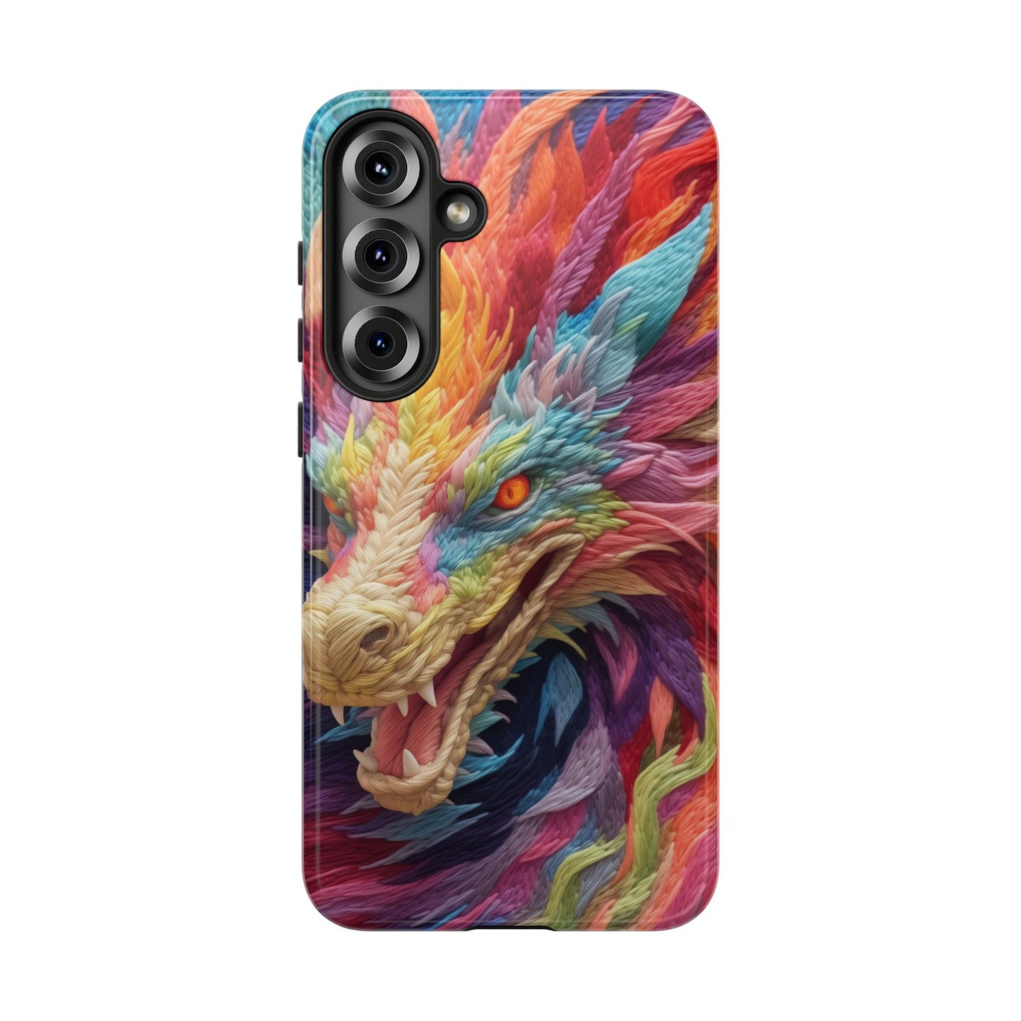 Vibrant 3D Embroidery Embroidered Rainbow Dragon Phone Case - Tough Protection for Fantasy Lovers, DND, RPG, TTRPG, Geek, Nerd