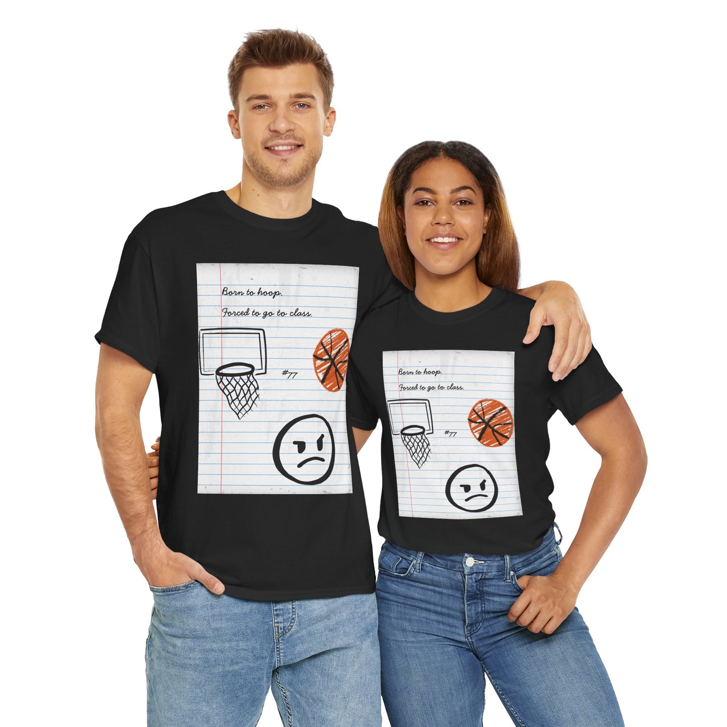 'Born To Hoop. Forced To Go To Class' Basketball-Inspired Unisex Heavy Cotton Tee, Streetwear, Gift for Athletes, Sports Fan Shirt, Casual Wear, Everyday Style