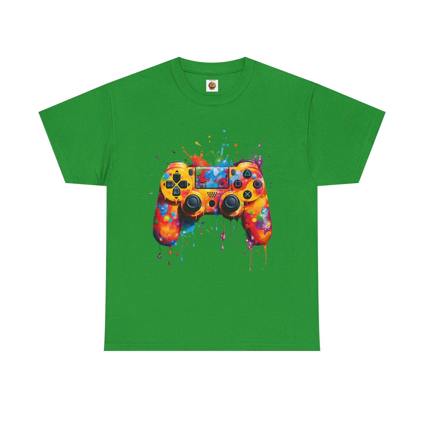 Colorful Paint Gamer Unisex Heavy Cotton Tee Shirt - Import Video Game Controller Design, Gaming, Console, T-Shirt, Rainbow Colors, Geek, Nerd