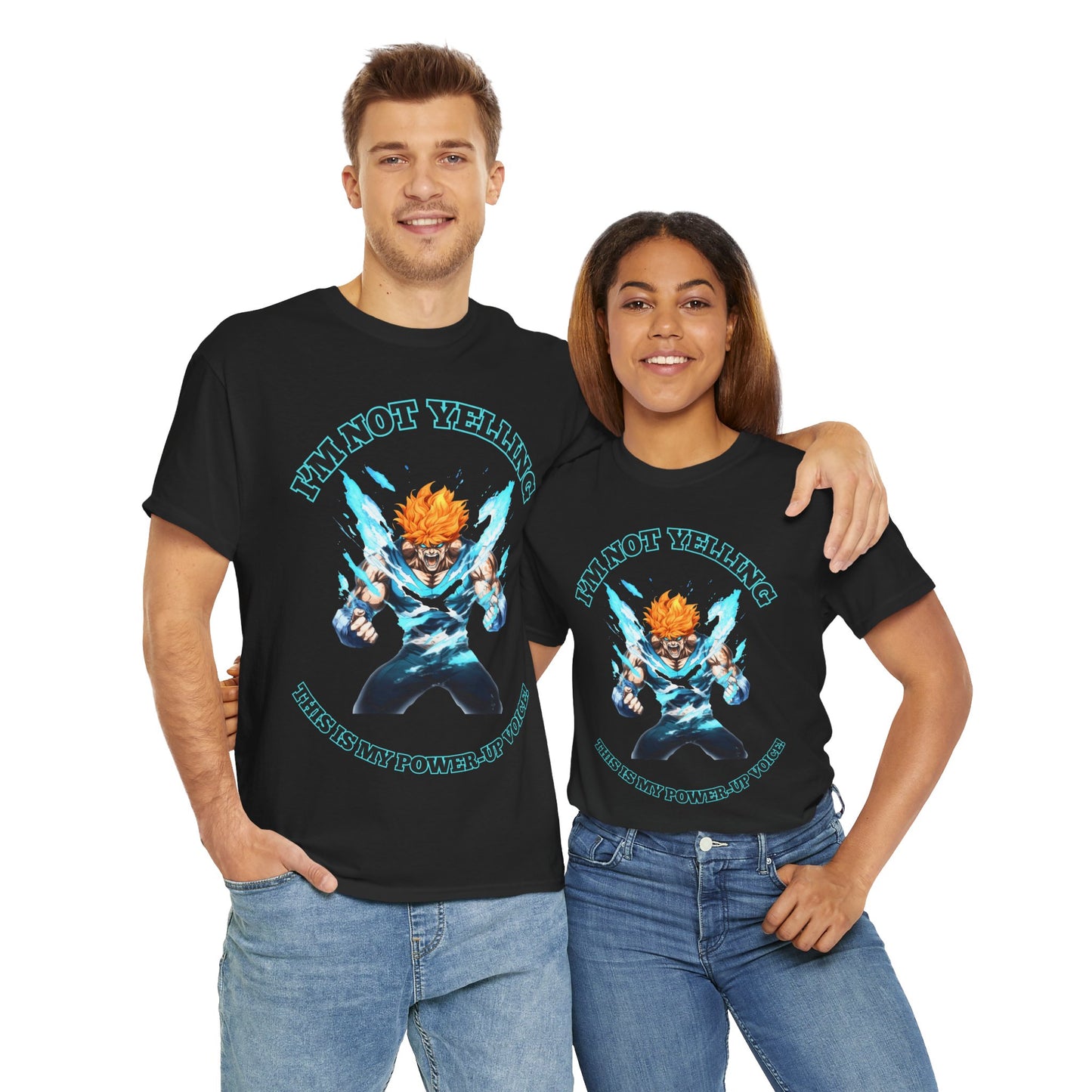 Shonen Anime Power-Up Voice Graphic Tee Shirt - Unisex Heavy Cotton T-Shirt, Weeb, Otaku, Geek, Nerd