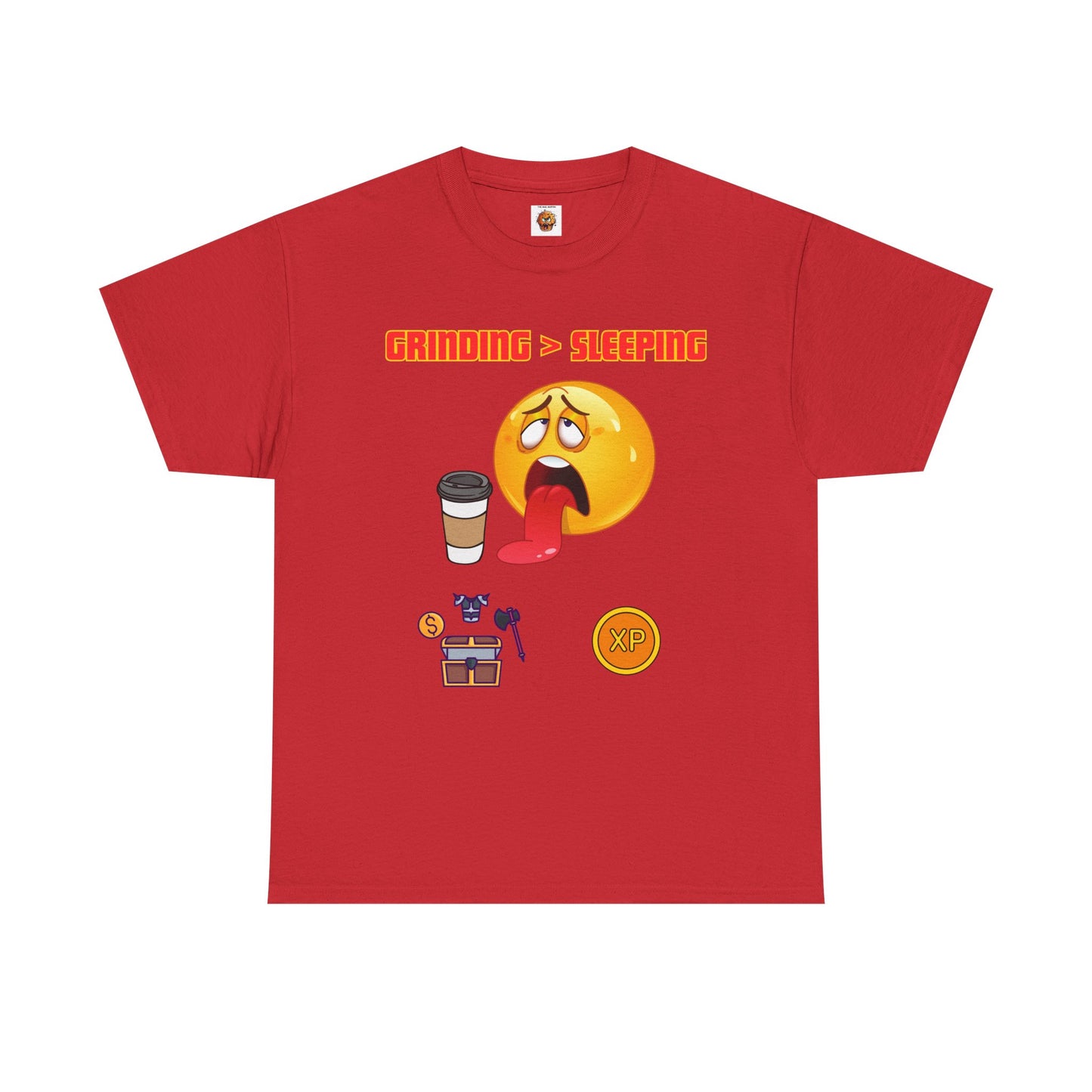 Grinding > Sleeping Unisex Heavy Cotton Tee - Funny Graphic T-Shirt for Gamers and Coffee Lovers, Gaming, Video Game, Geek, Nerd, RPG