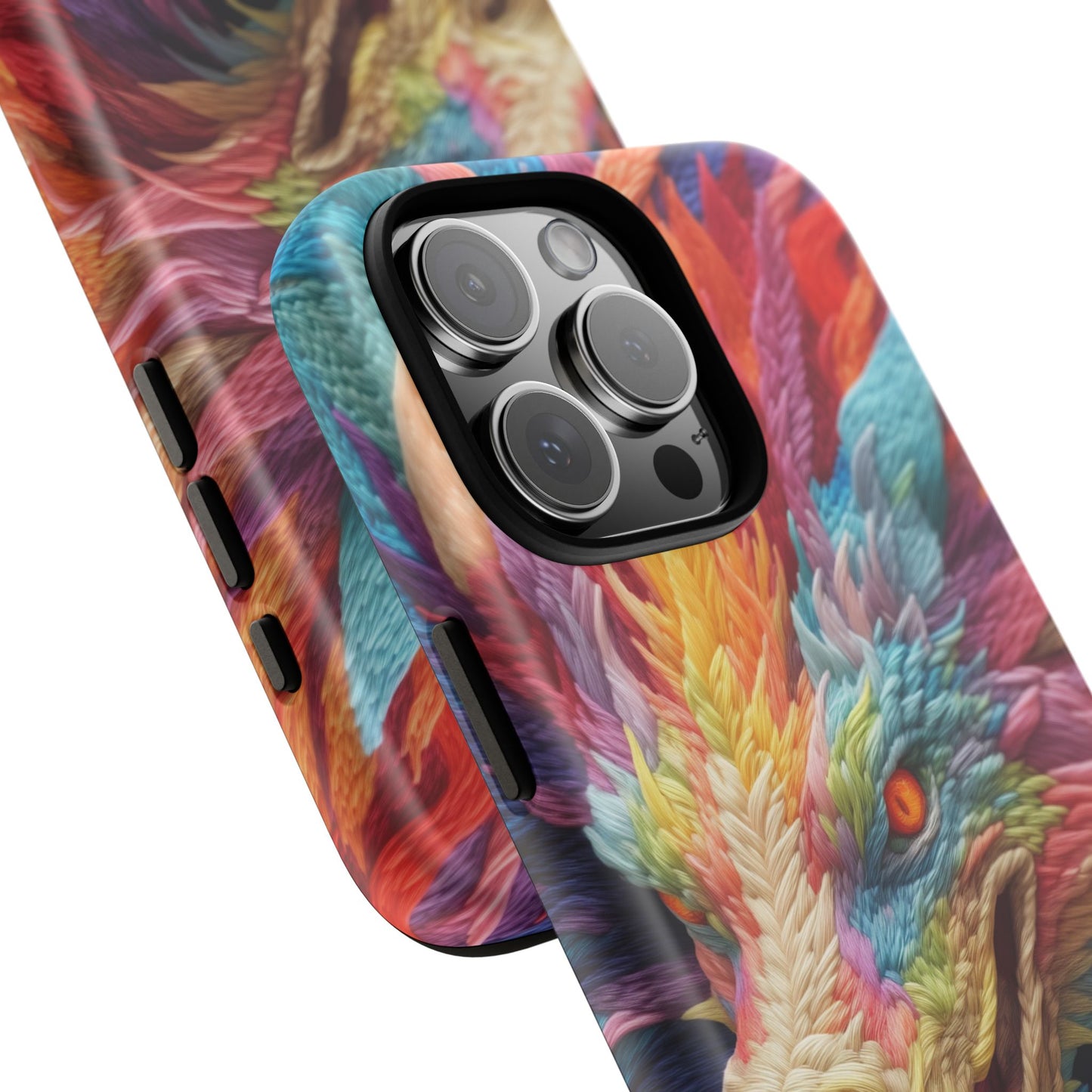Vibrant 3D Embroidery Embroidered Rainbow Dragon Phone Case - Tough Protection for Fantasy Lovers, DND, RPG, TTRPG, Geek, Nerd