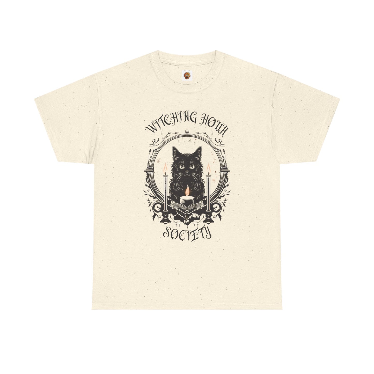 'Witching Hour Society' Cat Cat Tee Shirt- Unisex Heavy Cotton T-Shirt for Book Lovers, Reader, Gothic, Midnight, Scary, Creepy, Halloween