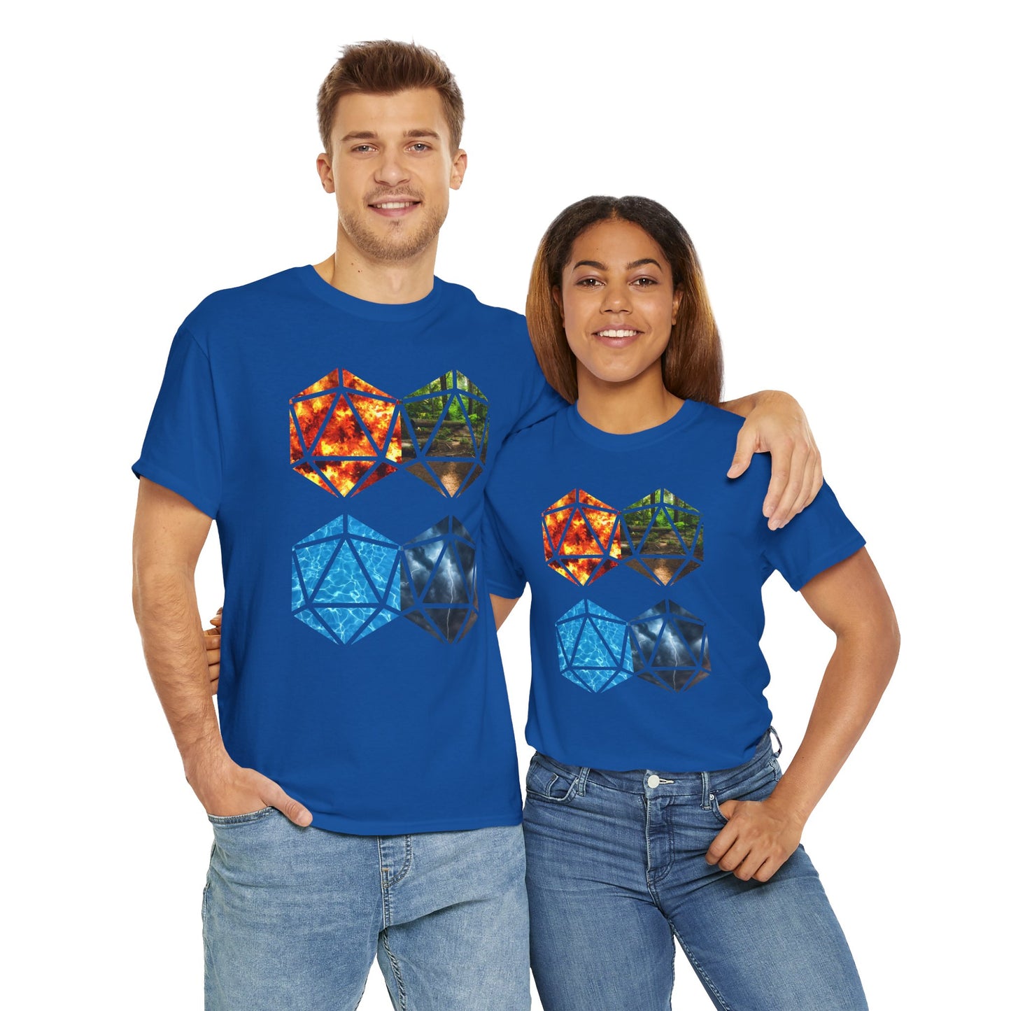 D20 Four Basic Elements Colorful Geometric Art Tee, Unisex Cotton T-Shirt, Modern Graphic Shirt, Gift for Art Lovers, Casual Everyday Wear, Festival Apparel, DND, RPG, TTRPG, Geek, Nerd