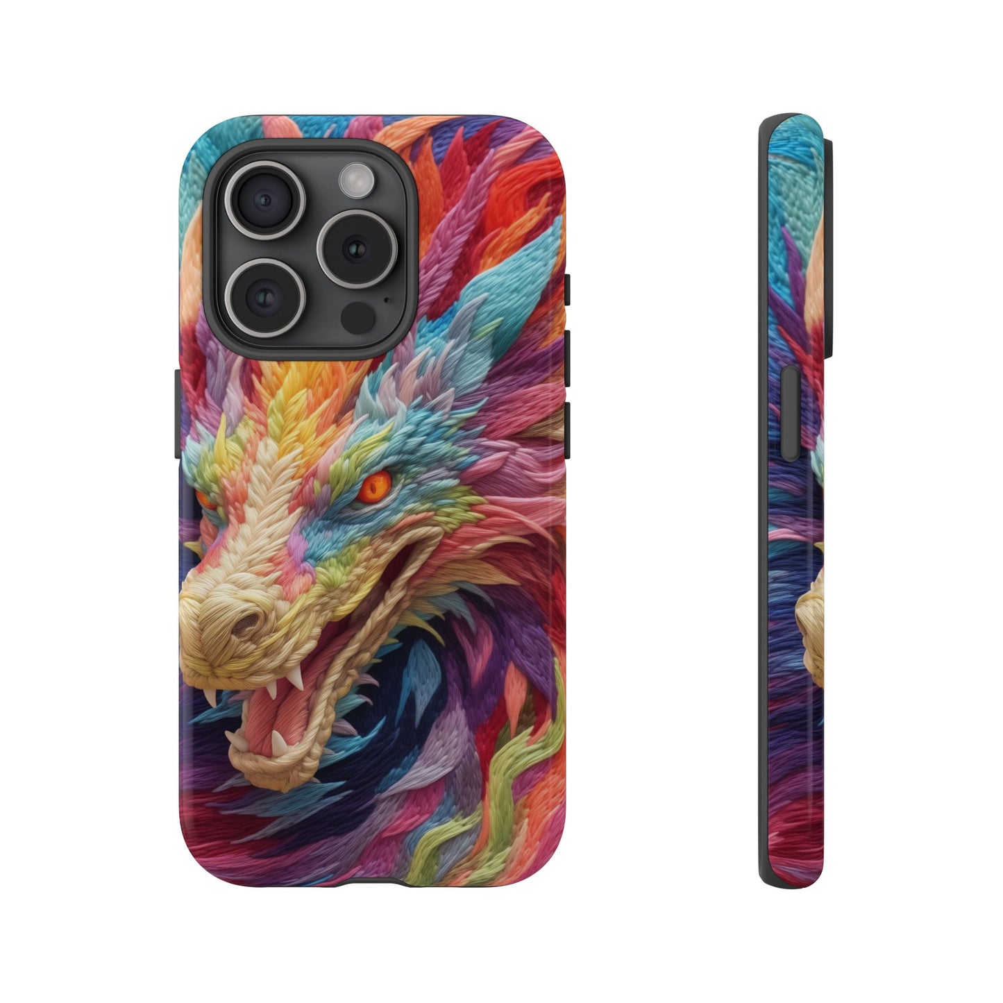Vibrant 3D Embroidery Embroidered Rainbow Dragon Phone Case - Tough Protection for Fantasy Lovers, DND, RPG, TTRPG, Geek, Nerd