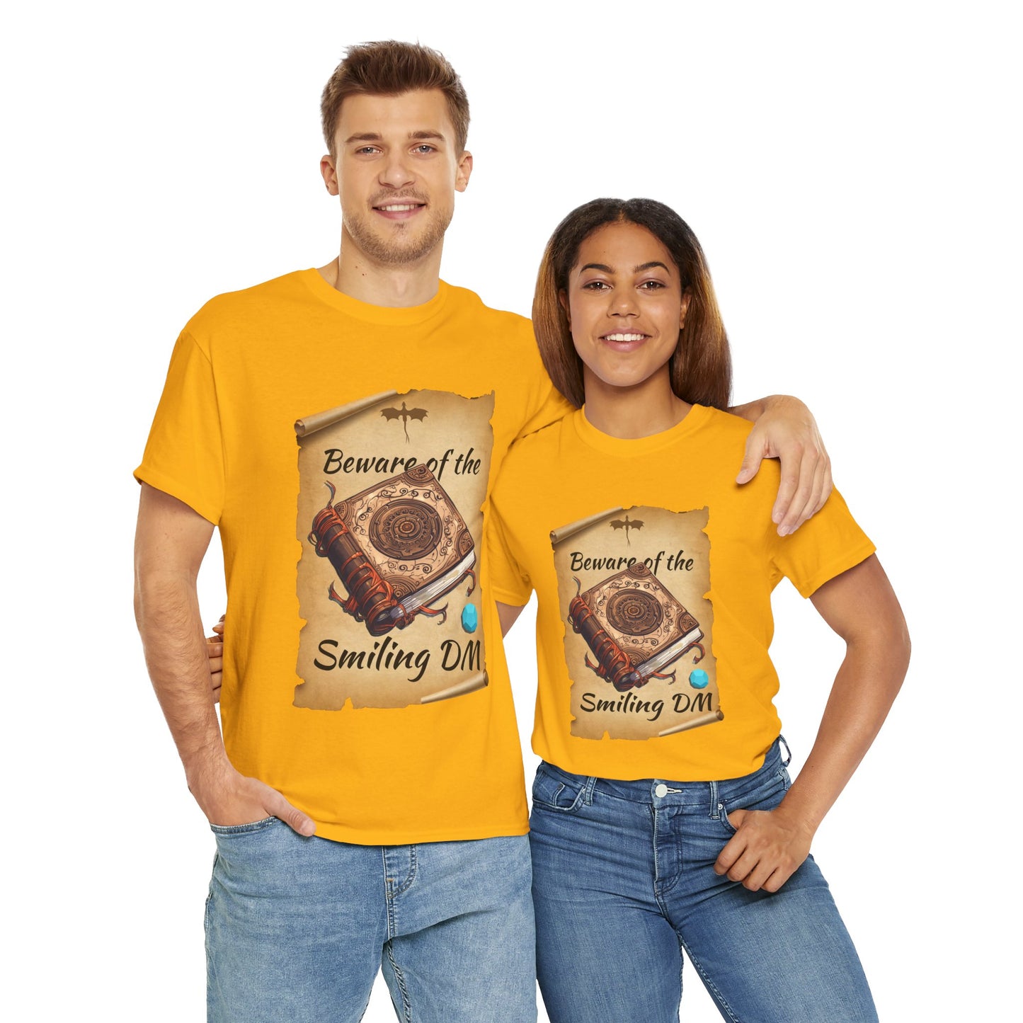 Unisex Heavy Cotton Tee - "Beware of the Smiling DM" RPG Humor Shirt, Ideal for Gamers, Casual Wear, Gifts for D&D Fans, Fun T-Shirt, D20, DND, TTRPG, Geek, Nerd