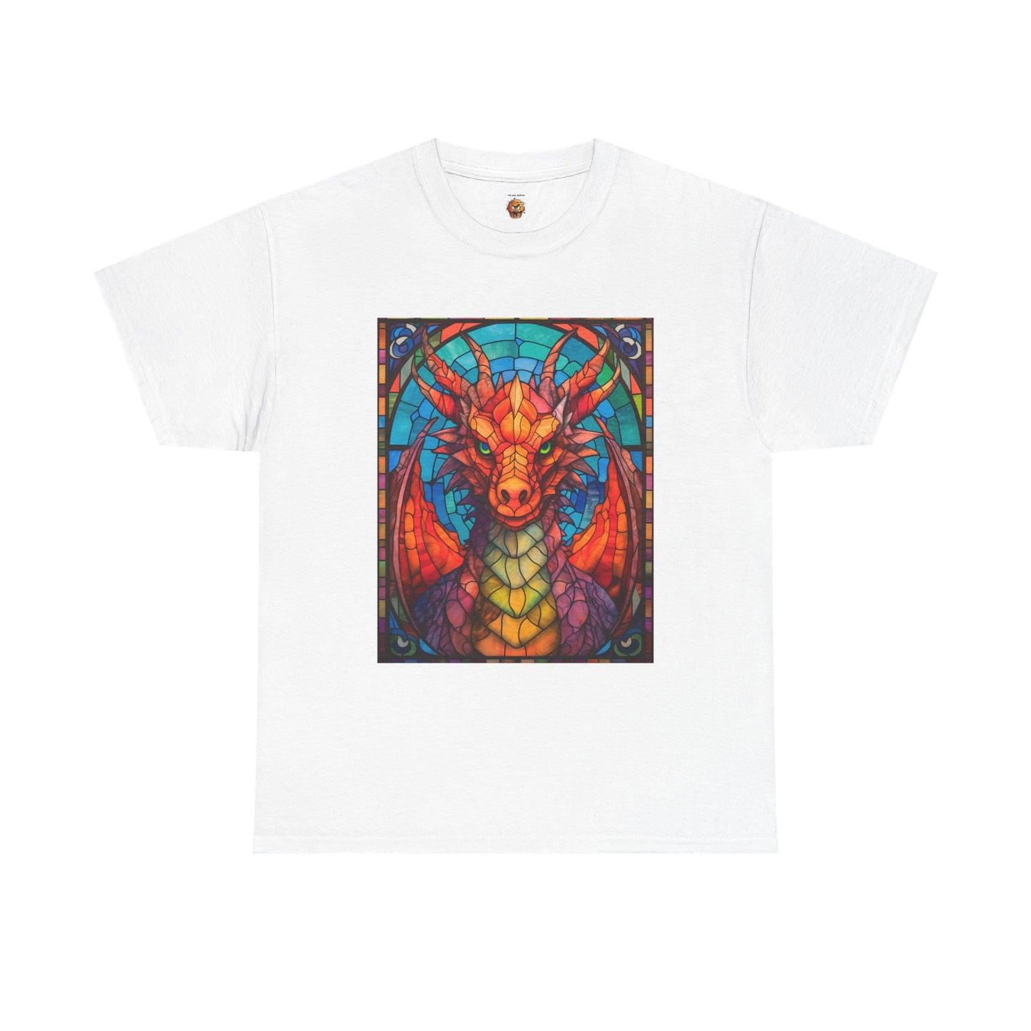 Dungeons And Dragons DND Stained Glass Red Dragon Tee Shirt - Unisex Heavy Cotton T-Shirt for Fantasy Lovers, Geek, Nerd