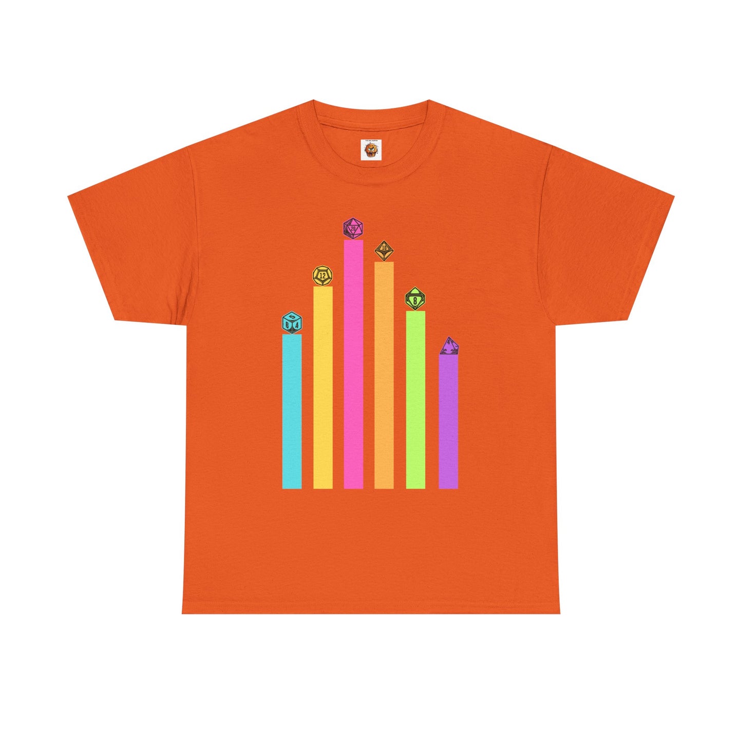 Vintage Minimalist Geeky Polyhedral Falling Retro Rainbow Dungeons and Dragons DND Unisex Heavy Cotton Tee Shirt - RPG, TTRPG, Roleplaying, Geek, Nerd
