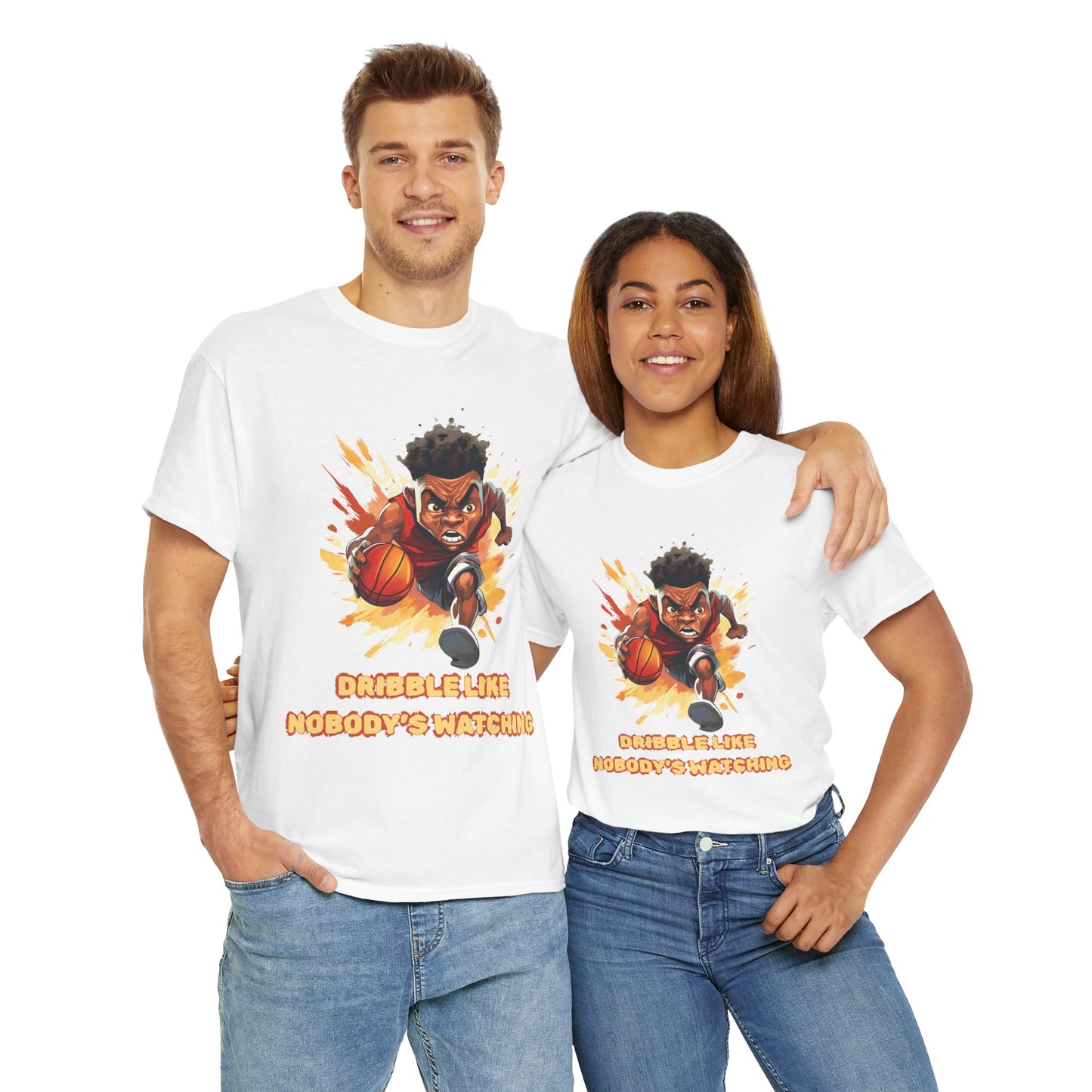 'Dribble Like Nobody's Watching' Basketball Hero Unisex Heavy Cotton Tee, Sports Shirt, Gift for Athletes, Casual Wear, Birthday Present, Basketball Fan Apparel