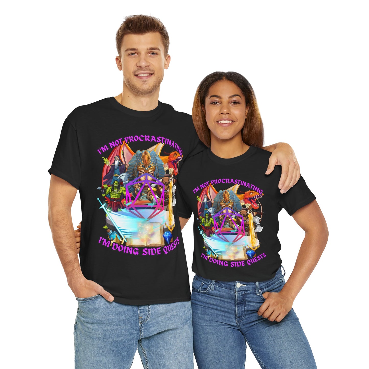 Quirky Funny Graphic Tee - "I'm Not Procrastinating, I'm Doing Side Quests" - Fun Gift for Gamers, Cozy Casual Wear, Summer Vibes, DND, RPG, TTRPG, Geek, Nerd