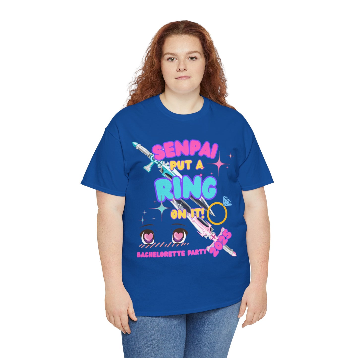 Kawaii Cute Funny Bachelorette Party Tee - "Senpai Put a Ring on It!" Unisex Heavy Cotton T-Shirt, Wedding, Engagement, Anime, Weeb, Otaku, Geek, Nerd
