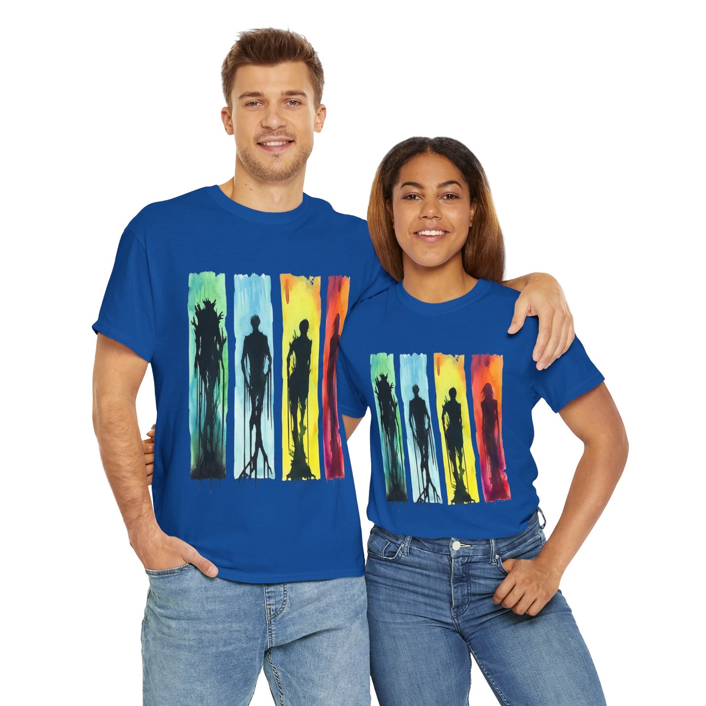Watercolor Brushstroke Horror Monsters Unisex Heavy Cotton Tee Shirt - Zombie, Scary, Halloween, T-Shirt, Colorful, Geek, Nerd