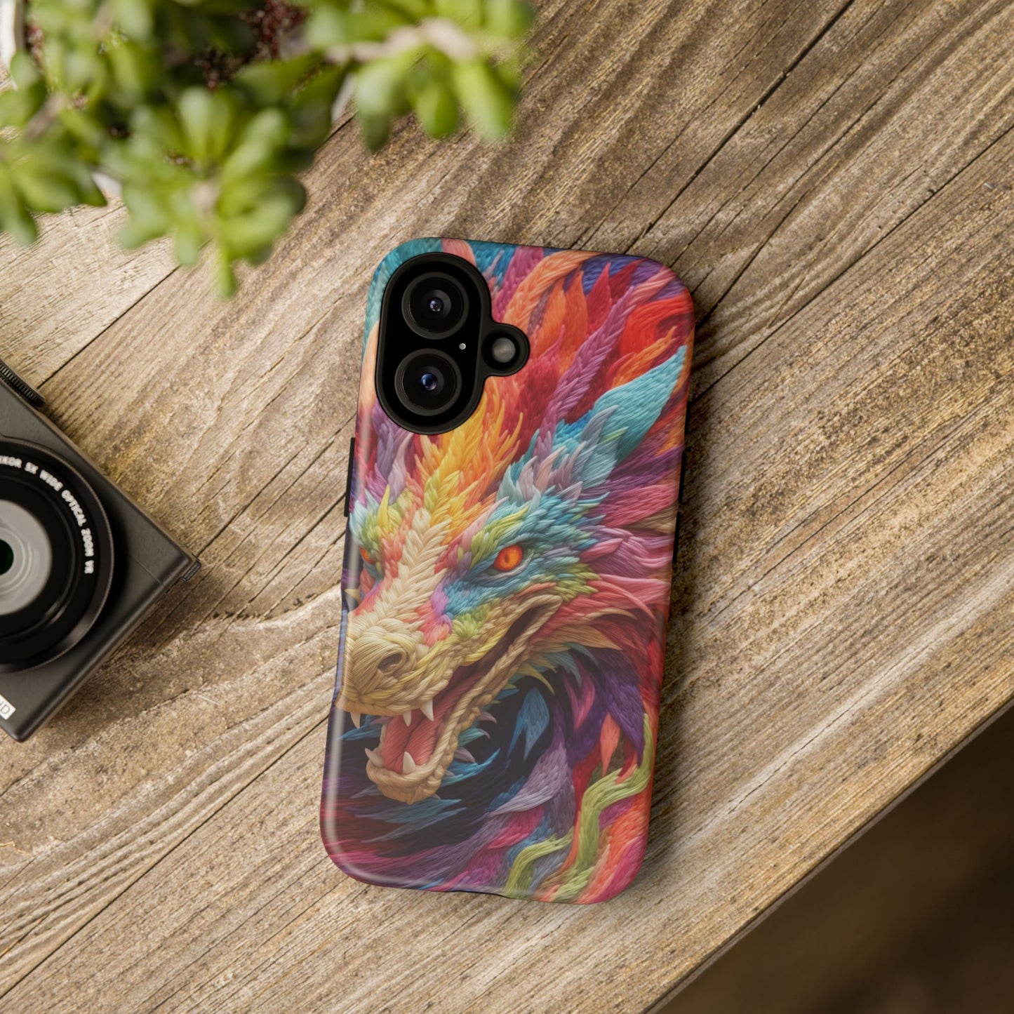 Vibrant 3D Embroidery Embroidered Rainbow Dragon Phone Case - Tough Protection for Fantasy Lovers, DND, RPG, TTRPG, Geek, Nerd