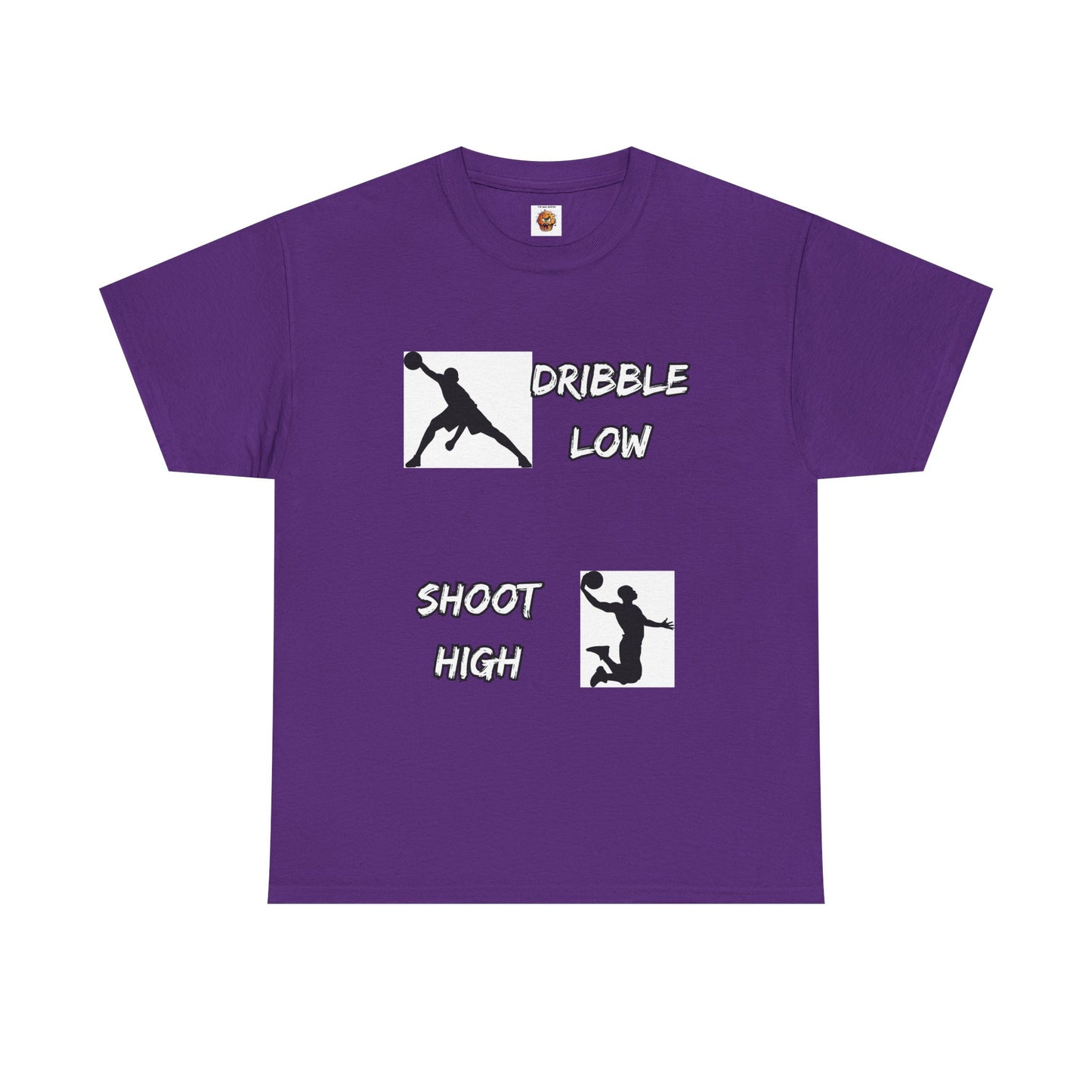 'Dribble Low, Shoot High' Motivational Basketball Tee - Unisex Heavy Cotton, Sportswear, Gift for Athletes, Casual Style, Basketball Fan Apparel, Player, Silhouette