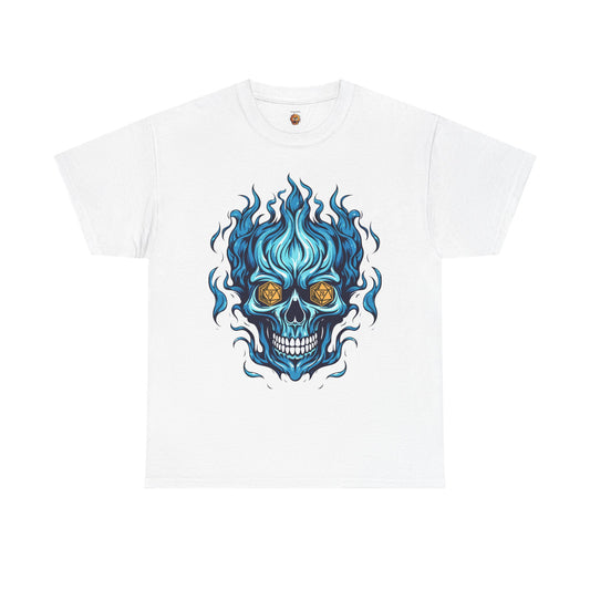 Flame Skull D20 Dungeons and Dragons DND Unisex Heavy Cotton Tee Shirt - RPG, TTRPG, Roleplaying, Geek, Nerd
