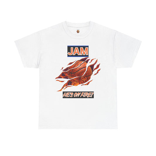 Jam 'He's On Fire' Retro Gaming Gamer Video Game Unisex Heavy Cotton Tee - Casual Wear, Sports T-Shirt, Gift for Basketball Fans, Summer Style, Hoops