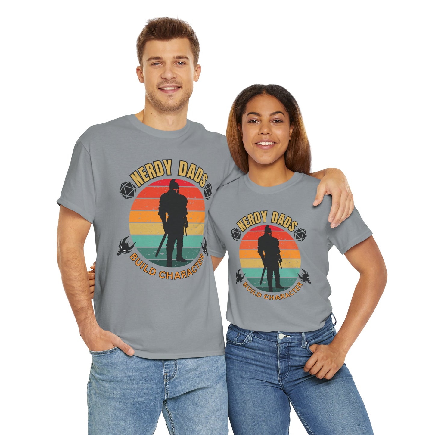 Nerdy Dads Build Character Building Unisex Heavy Cotton Tee Shirt - D20, D&D, DND, RPG, TTRPG, Roleplaying, Geek, Nerd