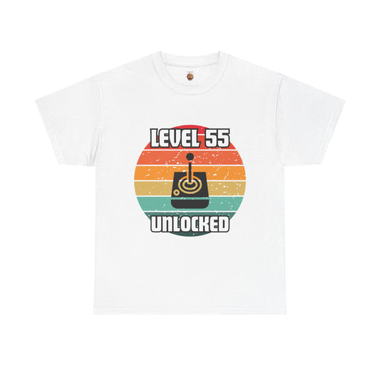 Gaming Level 55 Unlocked Tee - Unisex Heavy Cotton T-Shirt, Video Game, Gamer, Happy Birthday Shirt, Geek, Nerd, Retro