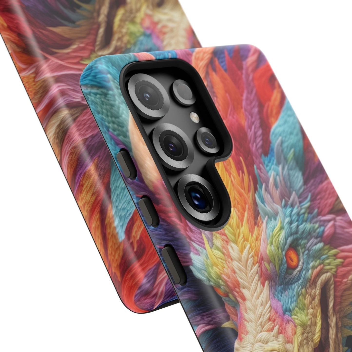 Vibrant 3D Embroidery Embroidered Rainbow Dragon Phone Case - Tough Protection for Fantasy Lovers, DND, RPG, TTRPG, Geek, Nerd