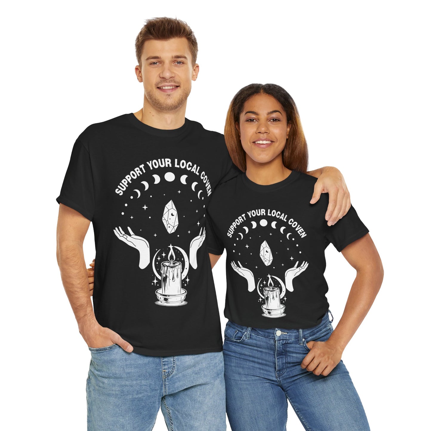 Support Your Local Coven Unisex Heavy Cotton Tee Shirt T-Shirt - Perfect for Halloween Lovers, Witch, Withcraft, Magic, Halloween, Geek, Nerd
