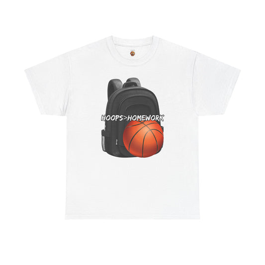 Basketball Tee: Hoops Over Homework, Unisex Cotton Shirt for Sports Lovers, Perfect for Students, Birthday Gift, Game Day Wear