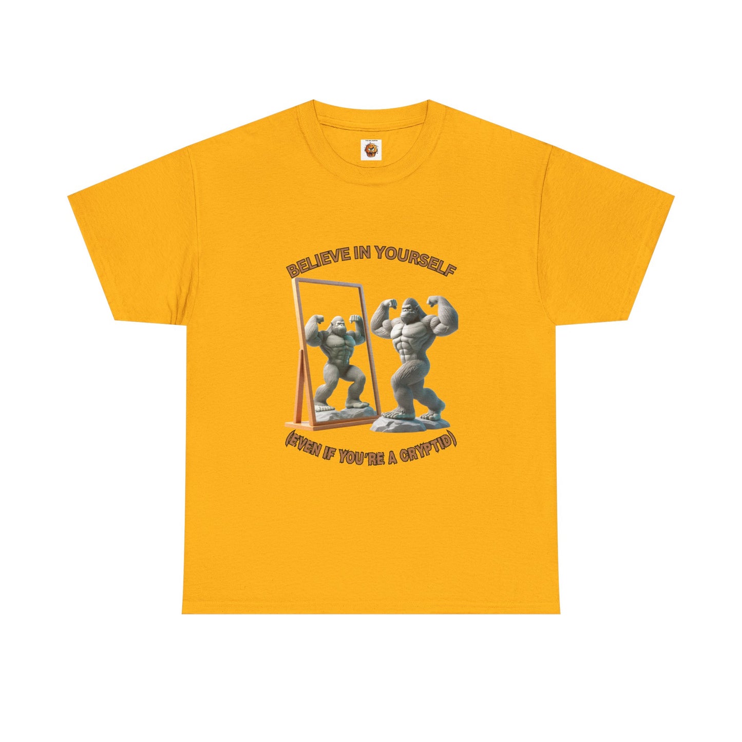 Funny 'Believe In Yourself Even If You're A Cryptid' Bigfoot Motivational Unisex Heavy Cotton Tee | Fitness Inspiration | Gift for Gym Lovers, Paranormal, Aliens, Geek, Nerd