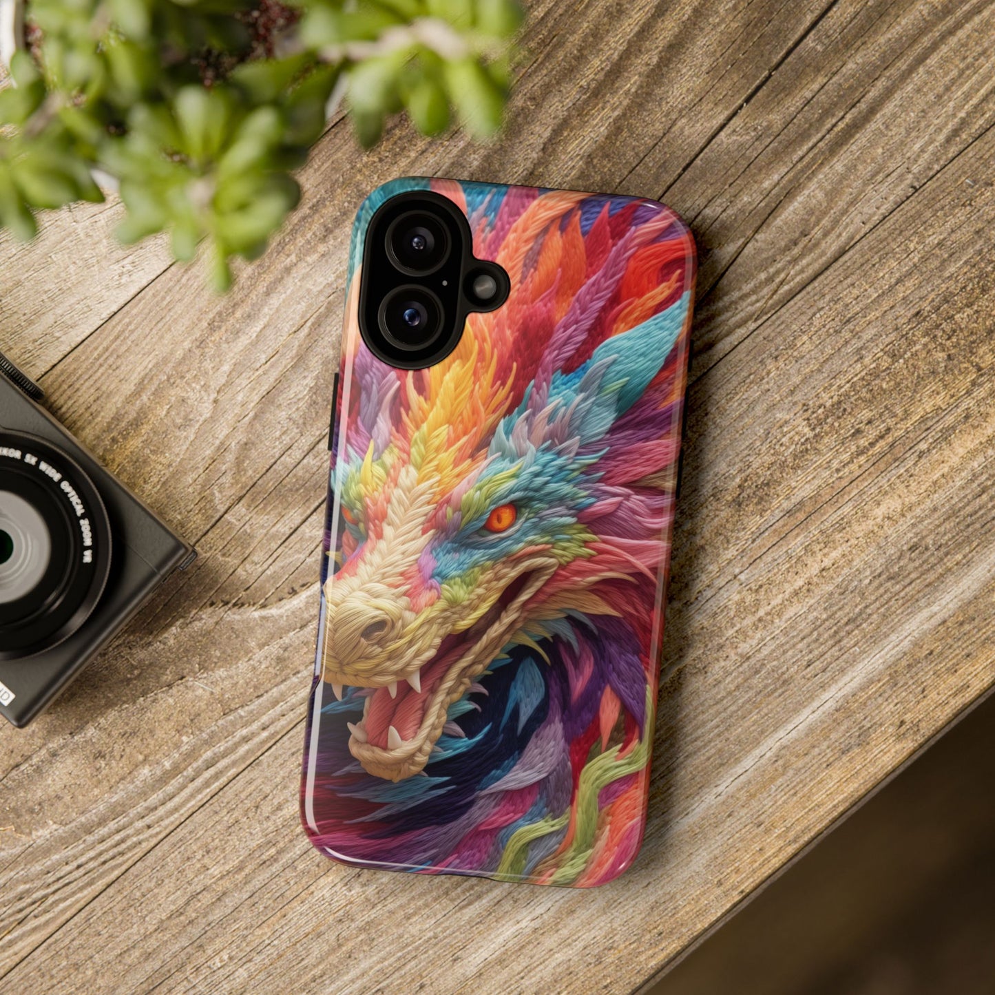 Vibrant 3D Embroidery Embroidered Rainbow Dragon Phone Case - Tough Protection for Fantasy Lovers, DND, RPG, TTRPG, Geek, Nerd