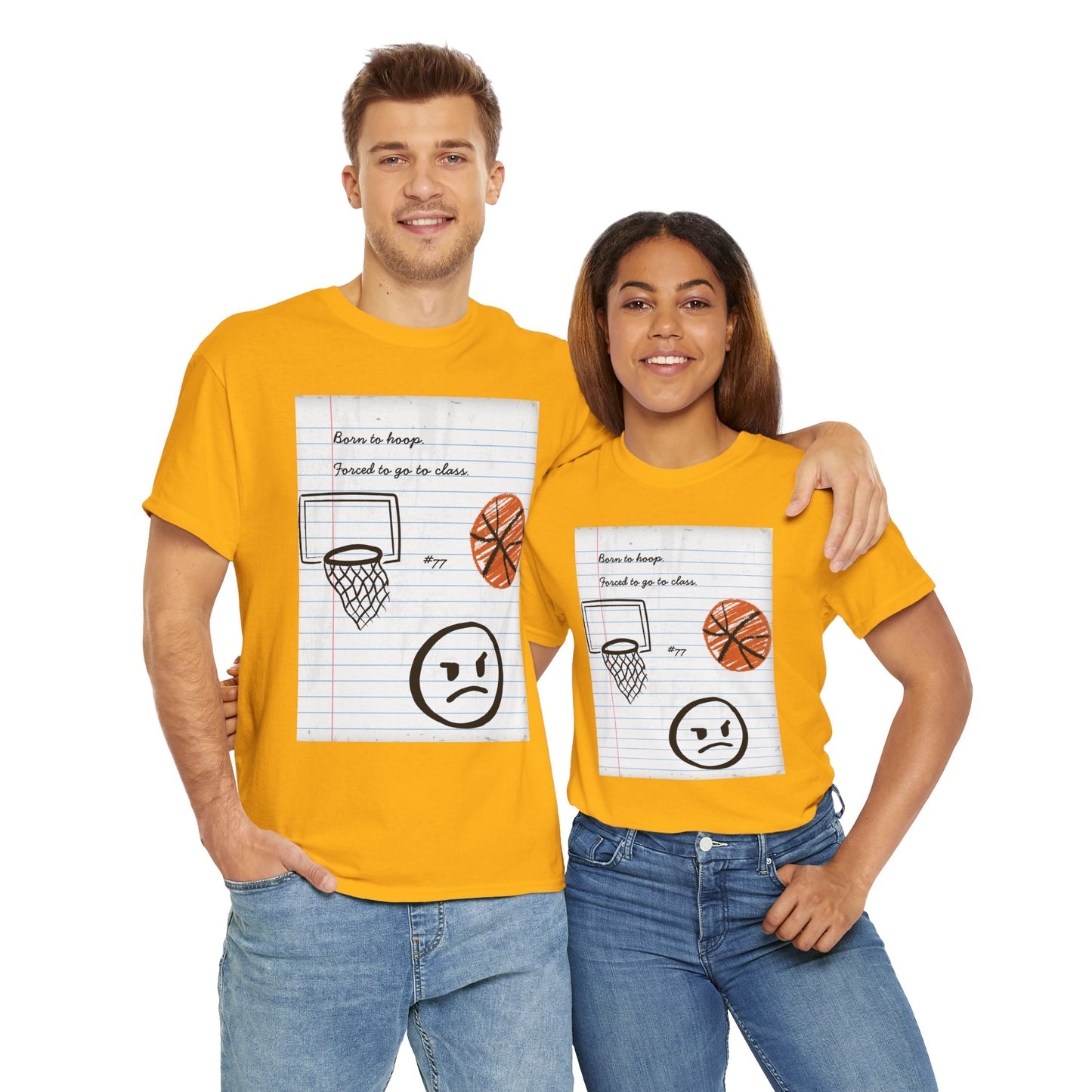 'Born To Hoop. Forced To Go To Class' Basketball-Inspired Unisex Heavy Cotton Tee, Streetwear, Gift for Athletes, Sports Fan Shirt, Casual Wear, Everyday Style