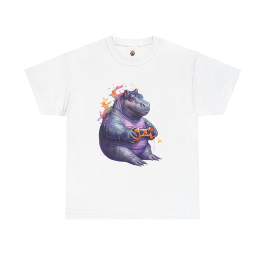 Cute Kawaii Gaming Pygmy Hippo Unisex Heavy Cotton Tee - Fun and Quirky Shirt for Gamers, Video Game, Girl, Anime, Weeb, Otaku, Moo Deng, Thailand