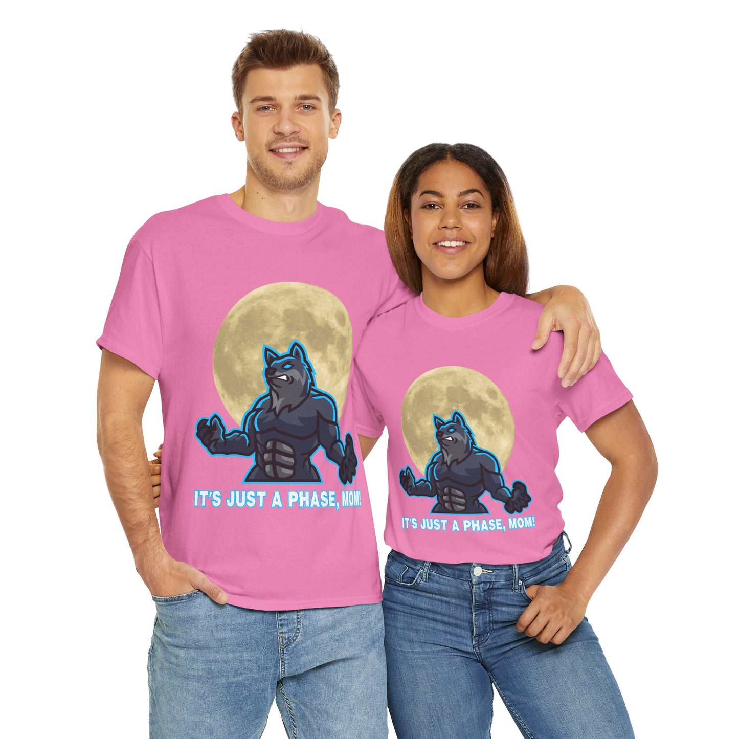 'It's Just A Phase, Mom!' Moon & Werewolf Graphic Tee Shirt T-Shirt – Perfect for Teenagers and Moms! Funny, Horror, Scary, Gothic, Halloween, Geek, Nerd