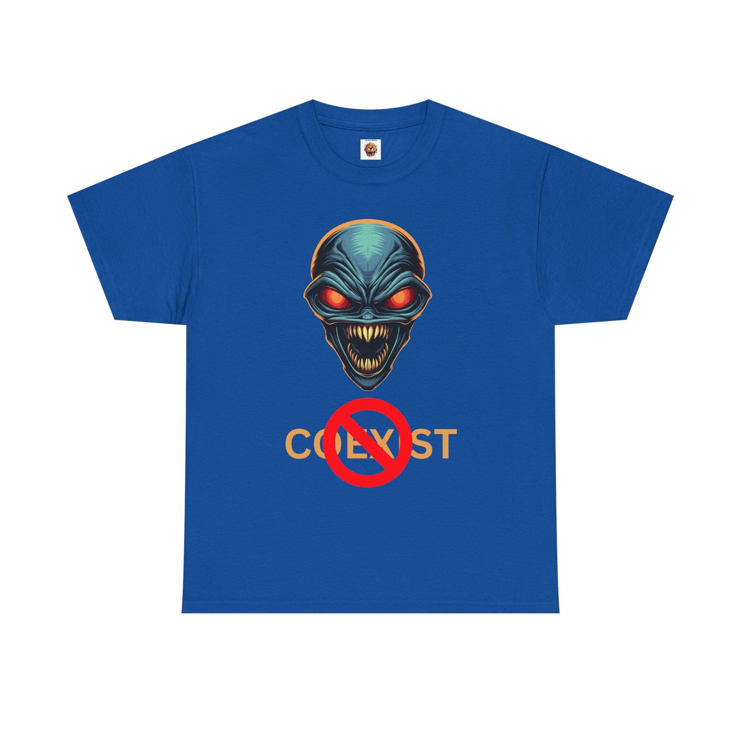 Sci-Fi Coexist No Unisex Heavy Cotton Tee - Cool Alien Head Graphic T-Shirt, Invader, Geek, Nerd