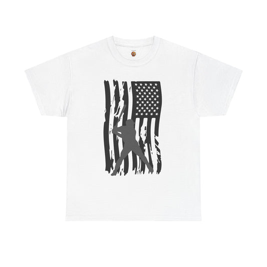 Patriotic Baseball Silhouette Unisex Heavy Cotton Tee | American Flag Graphic T-Shirt, Casual Wear, Independence Day, Gift for Baseball Fans, Batter Up
