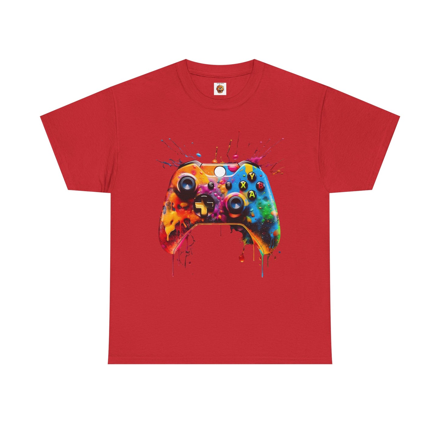Colorful Paint Gamer Unisex Heavy Cotton Tee Shirt - Domestic Video Game Controller Design, Gaming, Console, T-Shirt, Rainbow Colors, Geek, Nerd