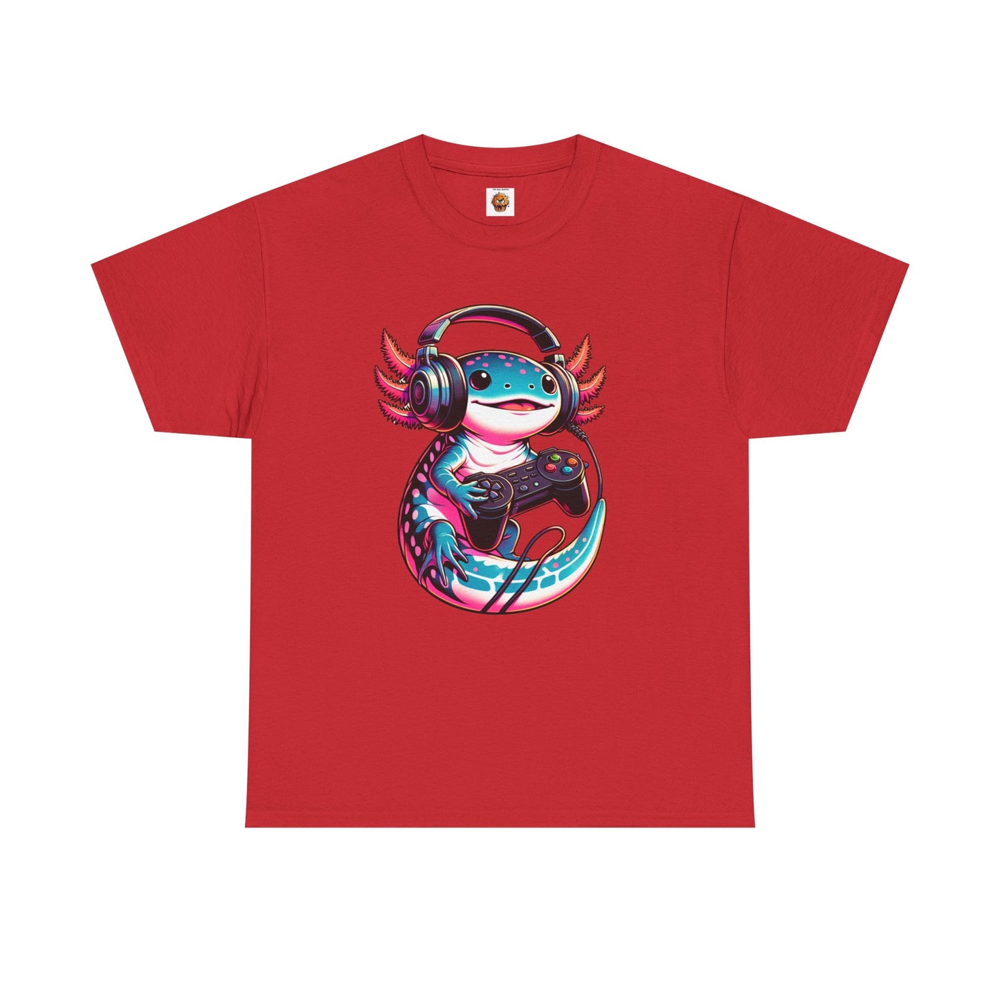 Cute Kawaii Gaming Axolotl Unisex Heavy Cotton Tee - Perfect for Gamers, Mexican Walking Fish, Smile, Video Game, Geek, Nerd, Salamander, Anime