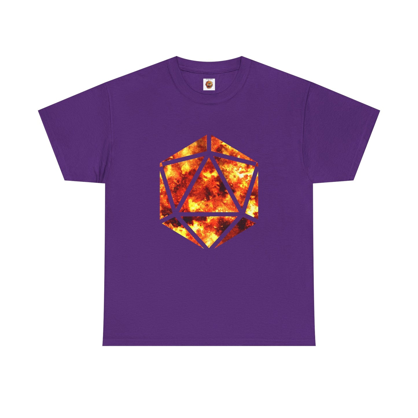 D20 Fire Element Fiery Geometric Unisex Tee - Bold Graphic Cotton Shirt, Casual Wear, Streetwear, Gamer Gift, Unique Art Tee, DND, RPG, TTRPG, Geek, Nerd