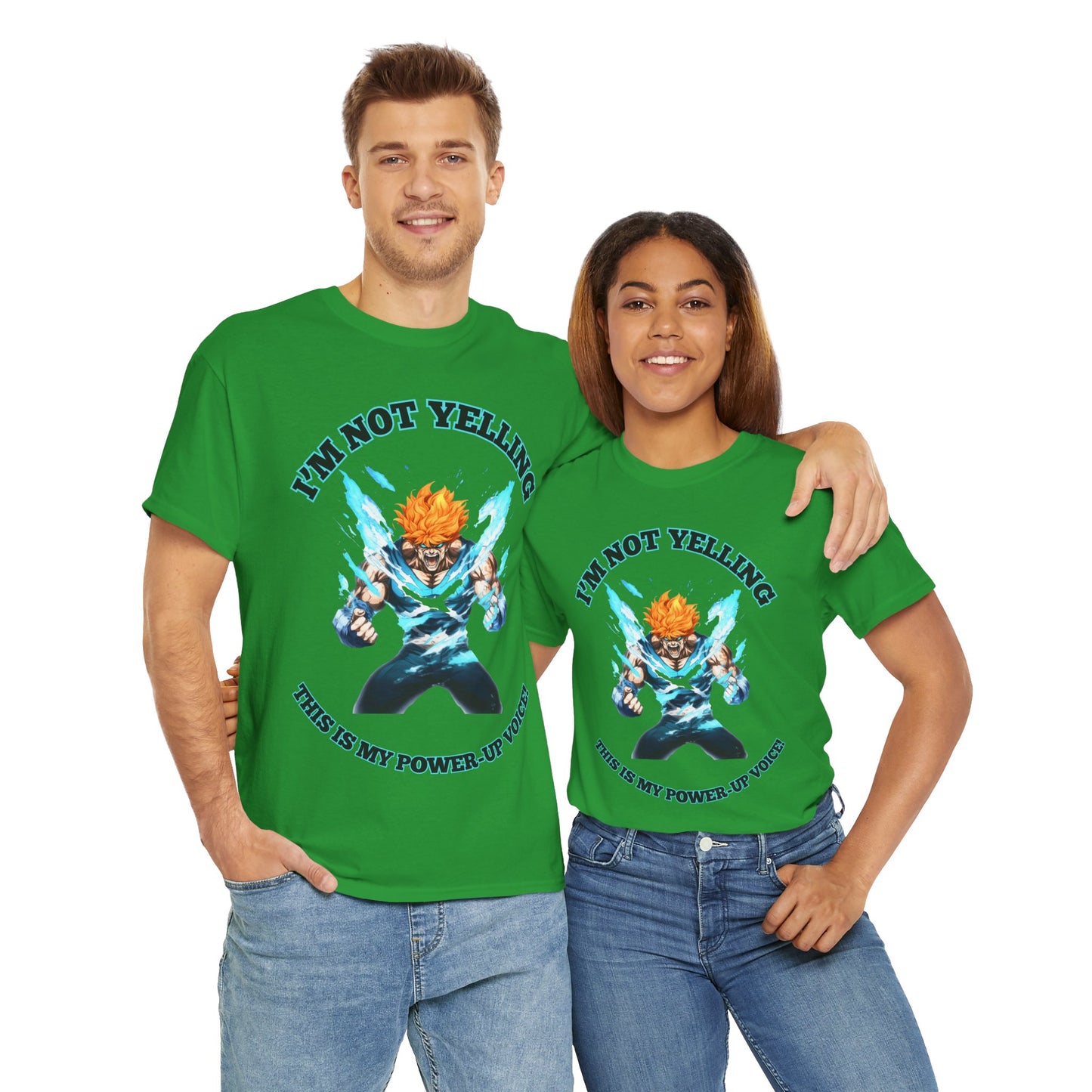 Shonen Anime Power-Up Voice Graphic Tee Shirt - Unisex Heavy Cotton T-Shirt, Weeb, Otaku, Geek, Nerd