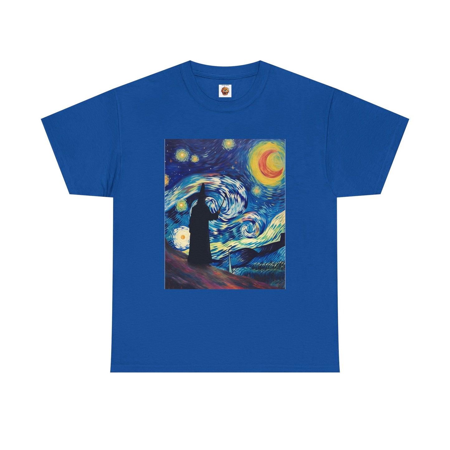 Casting Wizard Starry Night Unisex Heavy Cotton Tee - Artistic Graphic T-Shirt, D&D, DND, Fantasy, Magic, RPG, TTRPG, Geek, Nerd